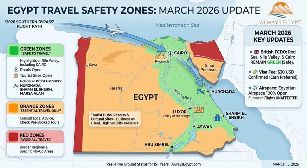 Egypt Travel Safety Zones map, March 2026 updated 