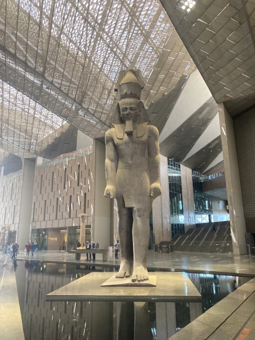 Photo showing the statue of KIng Ramses ii, 'Ramses the great' housed in the reception area of the Grand Egyptian Museum in Cairo, Egypt 